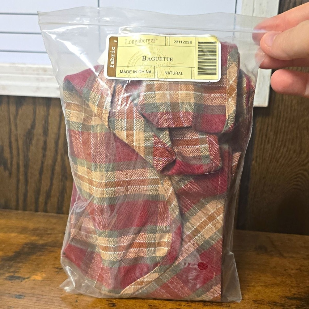 Longaberger Baguette Basket Liner Fabric Plaid Red Beige Green Brown 2002